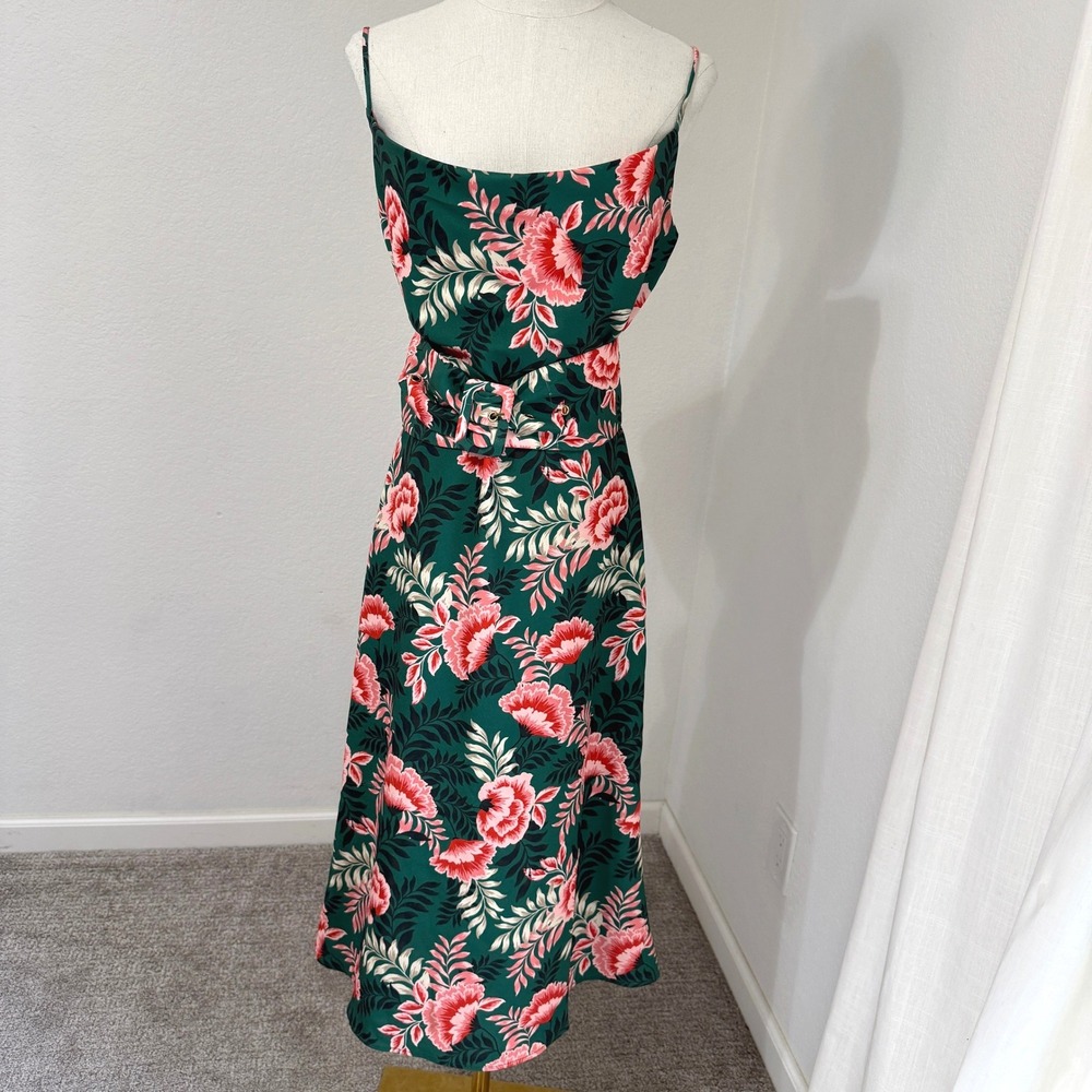 Finders Cowl‎ Neck Floral Print Midi Slip Dress Green Pink V Neck Belted Small